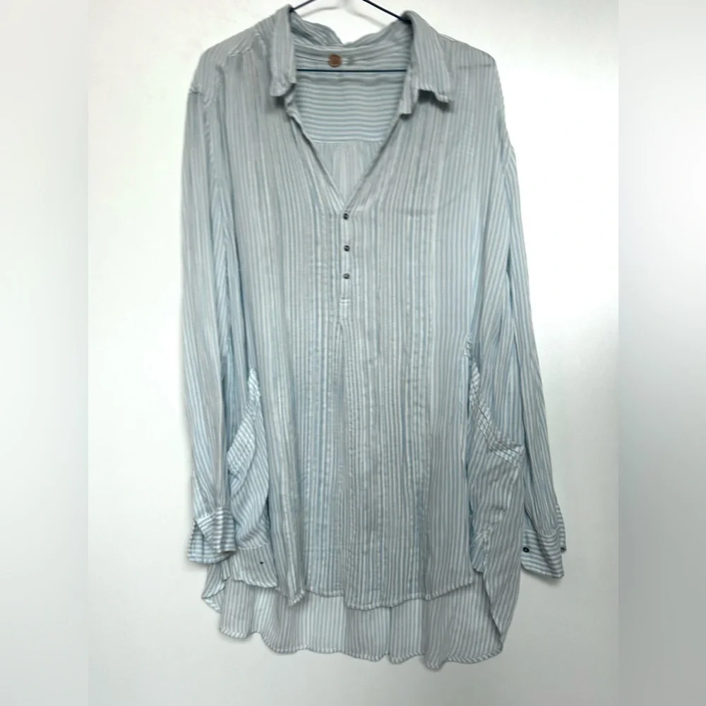 Free People FP ONE Waverley Stripe Tunic stripe blue white size medium - Picture 3 of 14